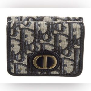 DIOR Oblique 30 Montaigne Lotus Trifold Trotter Navy Leather Compact Wallet
